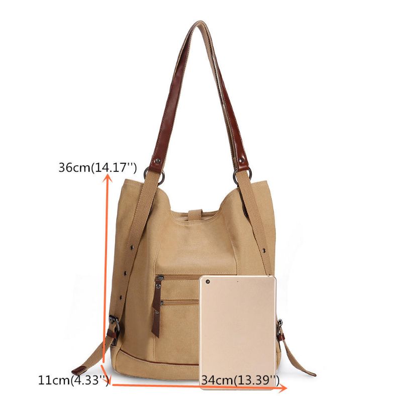 Bolso De Hombro De Lona Informal Con Múltiples Cargas Para Mujer Mochila Con Bandolera