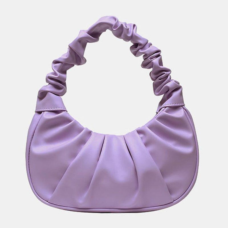 Bolso De Hombro De Moda Con Pliegue En Color Sólido De Cuero Pu Para Mujer