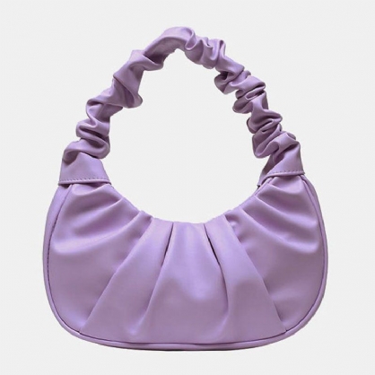 Bolso De Hombro De Moda Con Pliegue En Color Sólido De Cuero Pu Para Mujer