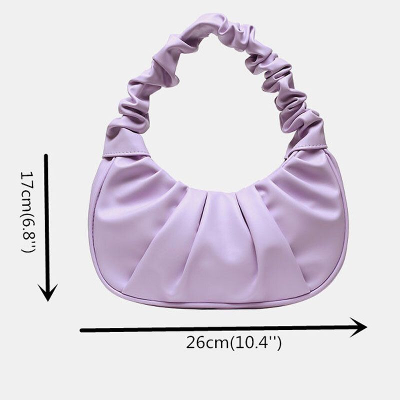 Bolso De Hombro De Moda Con Pliegue En Color Sólido De Cuero Pu Para Mujer