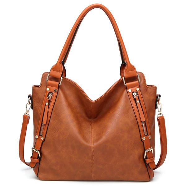 Bolso De Hombro Vintage Para Mujer Bolso De Gran Capacidad Con Bolsillos Frontales Para Tarjetas Con Cremallera