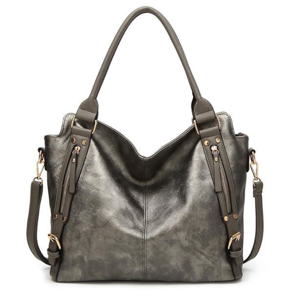 Bolso De Hombro Vintage Para Mujer Bolso De Gran Capacidad Con Bolsillos Frontales Para Tarjetas Con Cremallera