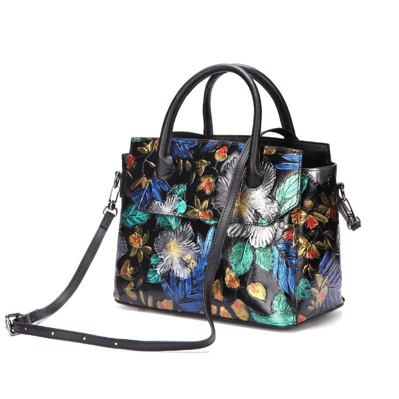 Bolso De Hombro Vintage Pintado A Mano De Cuero Genuino Para Mujer