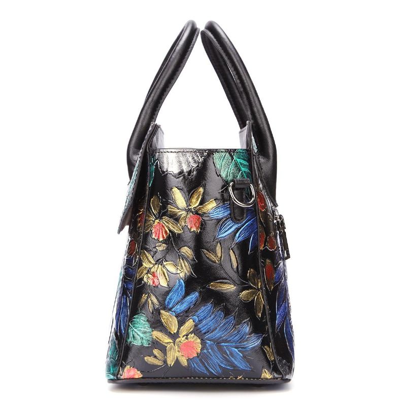 Bolso De Hombro Vintage Pintado A Mano De Cuero Genuino Para Mujer