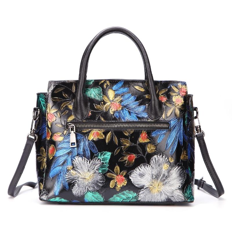 Bolso De Hombro Vintage Pintado A Mano De Cuero Genuino Para Mujer