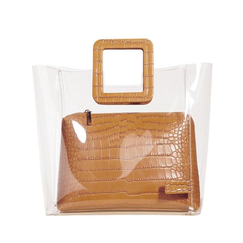 Bolso De Mano De 2 Piezas Con Patrón De Cocodrilo Transparente Para Mujer