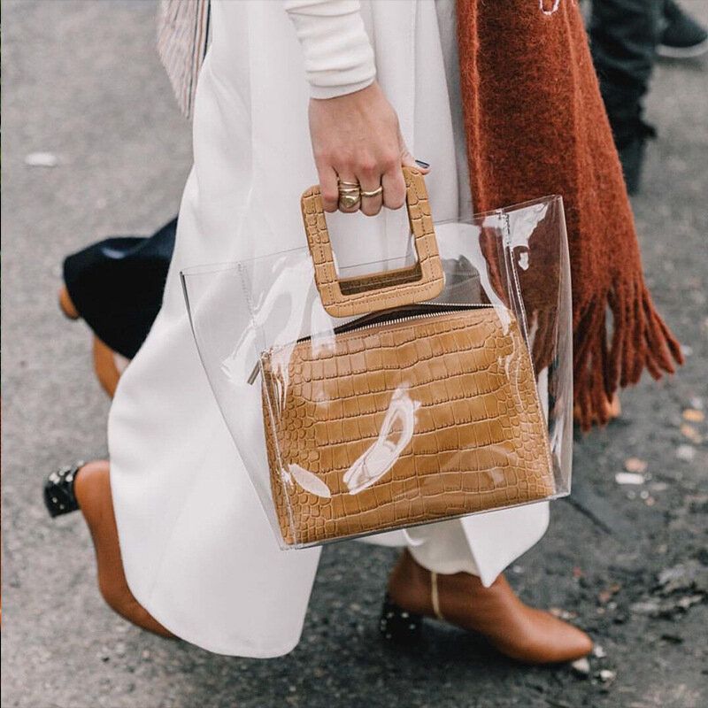 Bolso De Mano De 2 Piezas Con Patrón De Cocodrilo Transparente Para Mujer