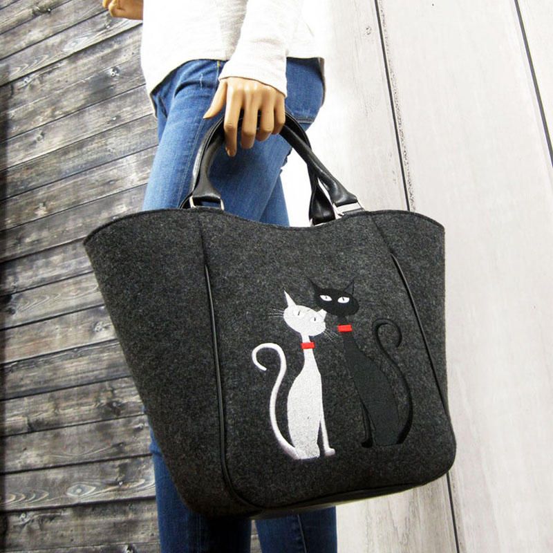 Bolso De Mano Con Diseño De Gato De Gran Capacidad Para Mujer