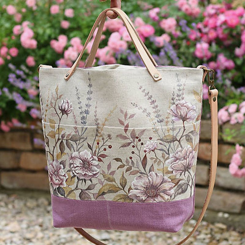 Bolso De Mano Con Estampado Floral De Color De Retazos De Gran Capacidad Lavable Para Mujer Bolso De Hombro Con Correa Desmontable Informal Bolso De Mano