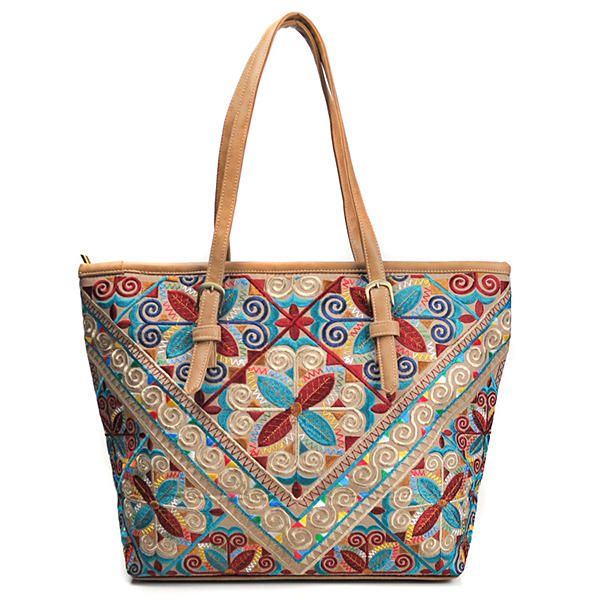 Bolso De Mano Con Estampado Floral De Emossed Nacional Para Mujer Bolso De Compras Con Geometría Vintage