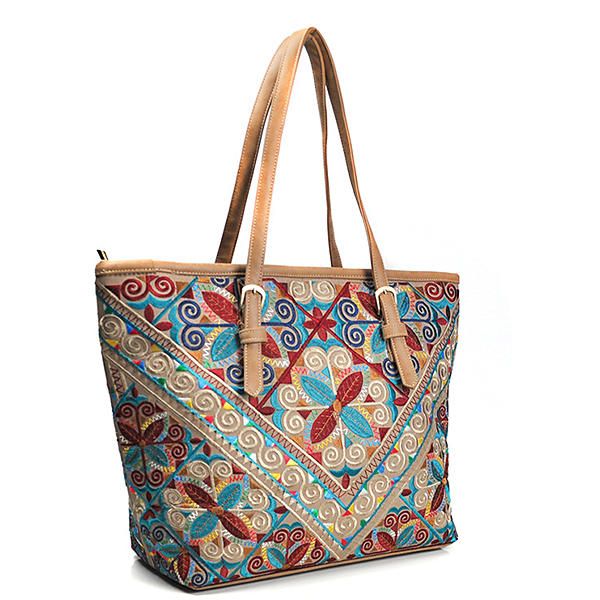 Bolso De Mano Con Estampado Floral De Emossed Nacional Para Mujer Bolso De Compras Con Geometría Vintage