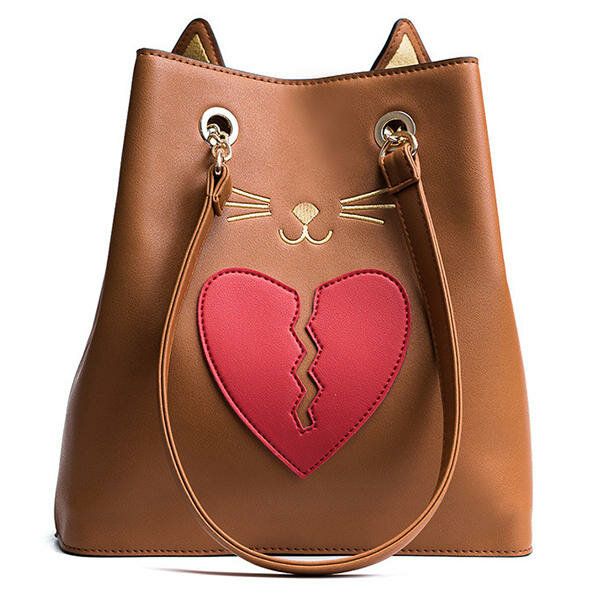 Bolso De Mano Con Forma De Gato De Cuero Pu Para Mujer Bolso De Hombro De Gatito Roto Con El Corazón