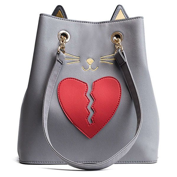 Bolso De Mano Con Forma De Gato De Cuero Pu Para Mujer Bolso De Hombro De Gatito Roto Con El Corazón