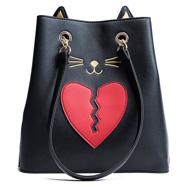 Bolso De Mano Con Forma De Gato De Cuero Pu Para Mujer Bolso De Hombro De Gatito Roto Con El Corazón