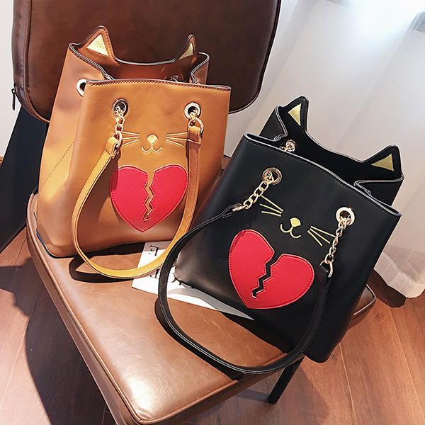 Bolso De Mano Con Forma De Gato De Cuero Pu Para Mujer Bolso De Hombro De Gatito Roto Con El Corazón