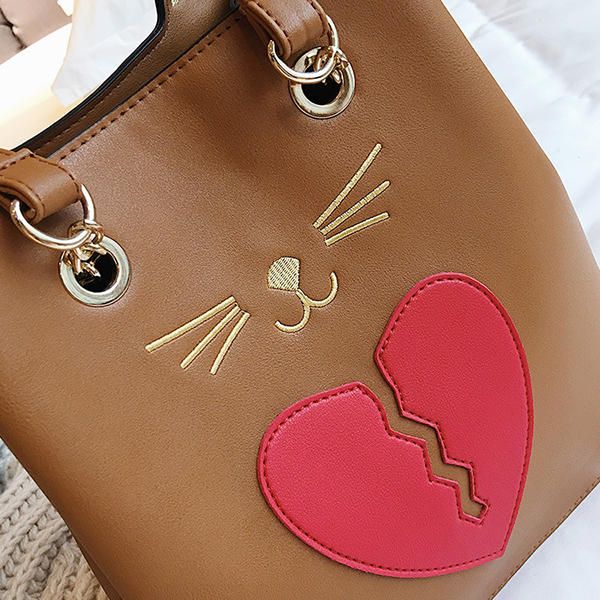 Bolso De Mano Con Forma De Gato De Cuero Pu Para Mujer Bolso De Hombro De Gatito Roto Con El Corazón