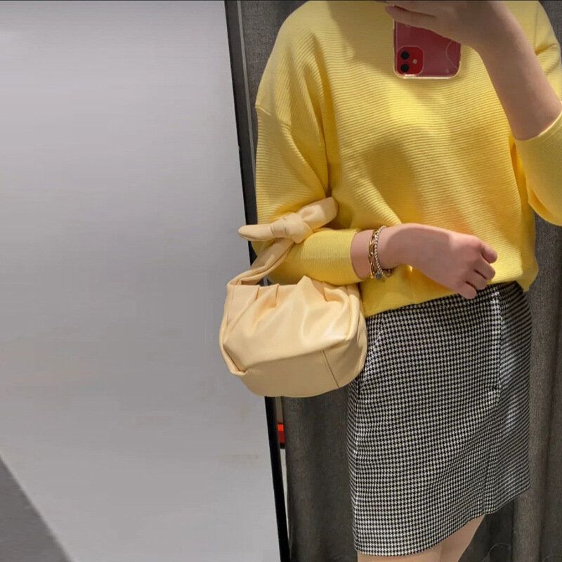 Bolso De Mano Con Lazo Para Mujer Bolso De Hombro Informal Sólido