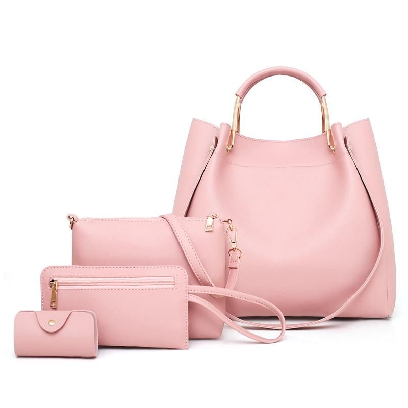 Bolso De Mano De Cuatro Piezas De Piel Sintética Simple Para Mujer