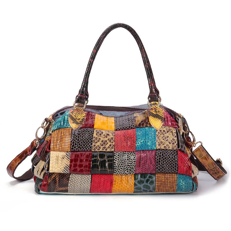 Bolso De Mano De Cuero Genuino De Gran Capacidad Bohemio Para Mujer Bolsos Cruzados Hechos A Mano Con Retales