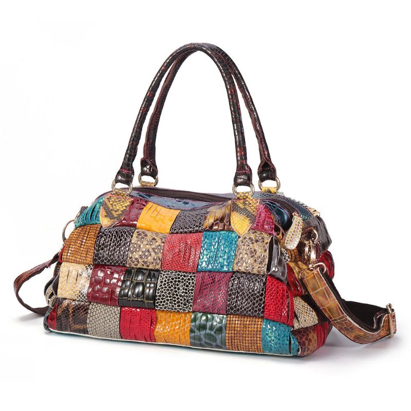 Bolso De Mano De Cuero Genuino De Gran Capacidad Bohemio Para Mujer Bolsos Cruzados Hechos A Mano Con Retales