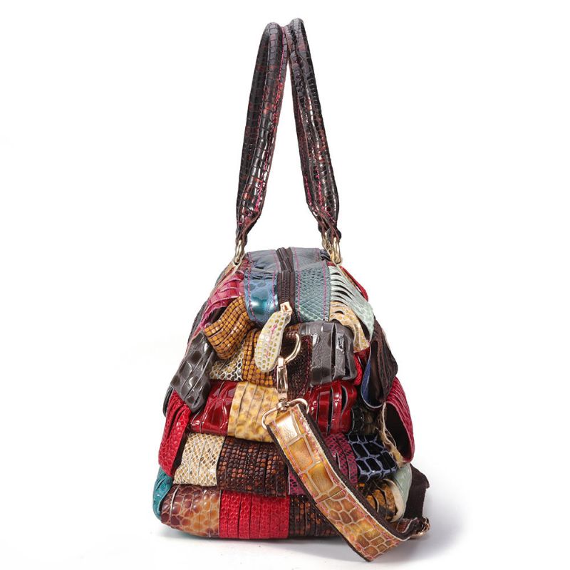 Bolso De Mano De Cuero Genuino De Gran Capacidad Bohemio Para Mujer Bolsos Cruzados Hechos A Mano Con Retales