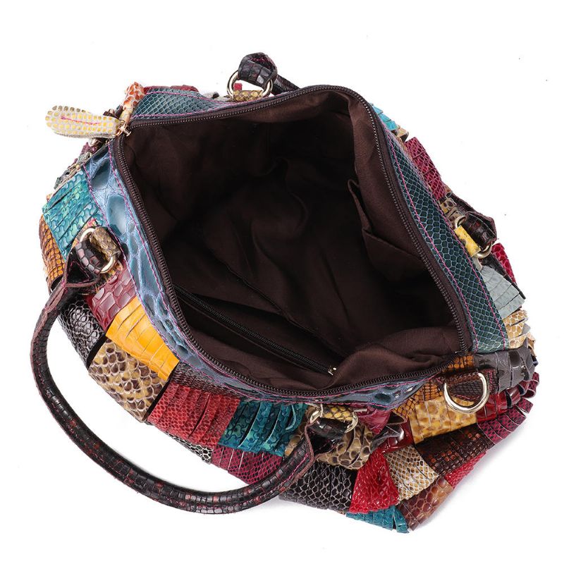 Bolso De Mano De Cuero Genuino De Gran Capacidad Bohemio Para Mujer Bolsos Cruzados Hechos A Mano Con Retales