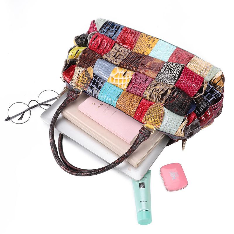 Bolso De Mano De Cuero Genuino De Gran Capacidad Bohemio Para Mujer Bolsos Cruzados Hechos A Mano Con Retales