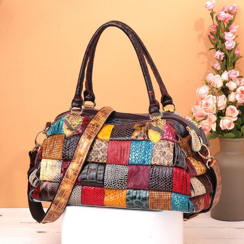 Bolso De Mano De Cuero Genuino De Gran Capacidad Bohemio Para Mujer Bolsos Cruzados Hechos A Mano Con Retales