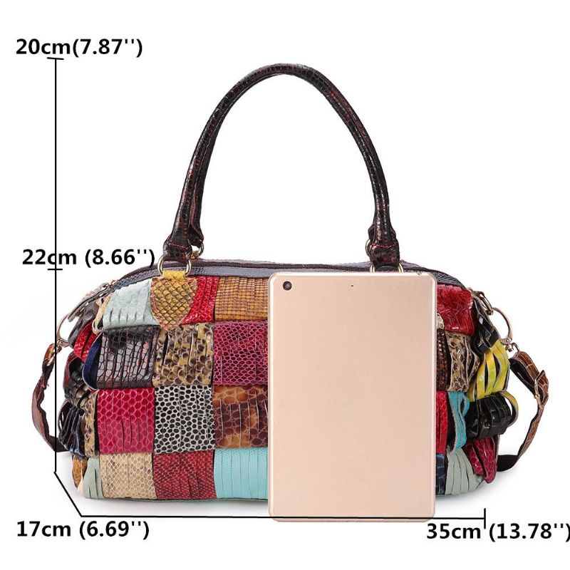 Bolso De Mano De Cuero Genuino De Gran Capacidad Bohemio Para Mujer Bolsos Cruzados Hechos A Mano Con Retales