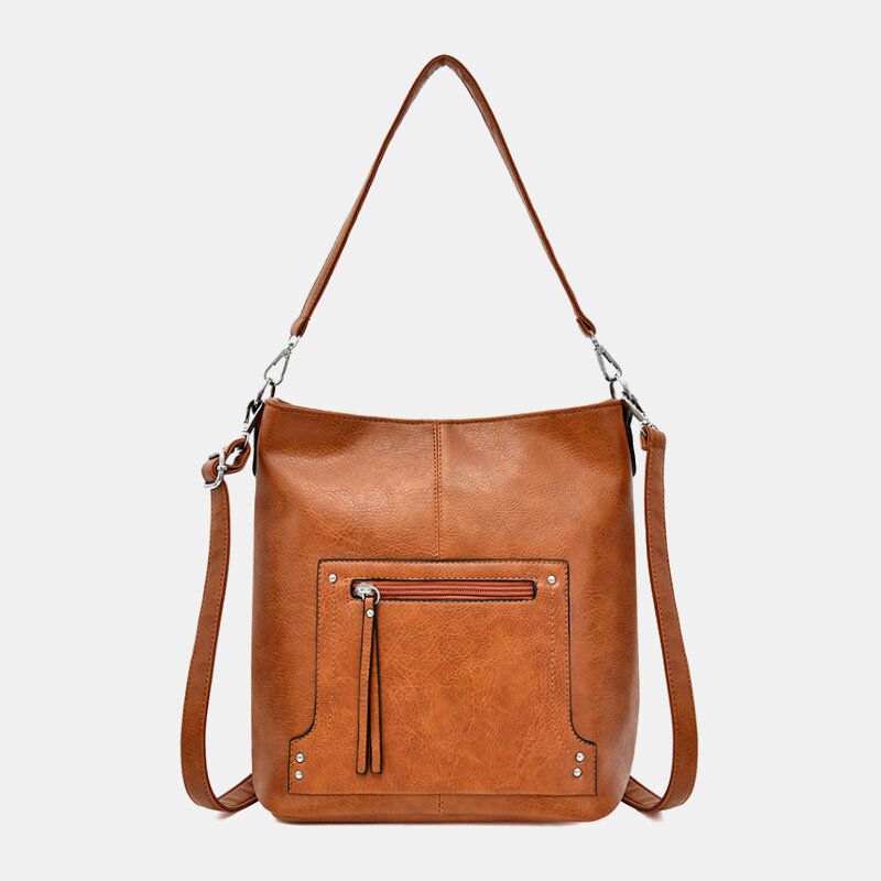 Bolso De Mano De Gran Capacidad Retro De Piel Sintética Para Mujer