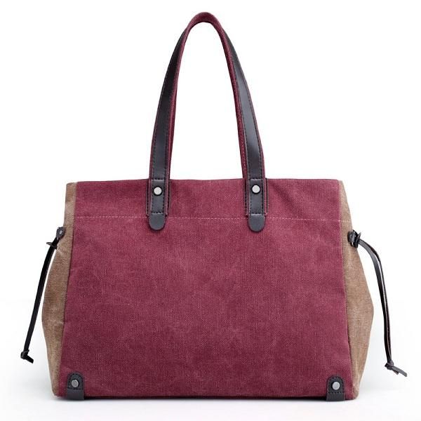 Bolso De Mano De Lona De Calidad Para Mujer Informal De Gran Capacidad Con Bloques De Color