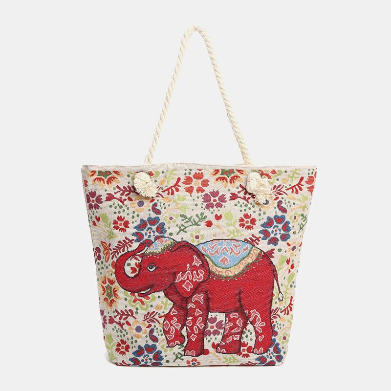 Bolso De Mano Nacional De Gran Capacidad Con Estampado De Elefante Para Mujer