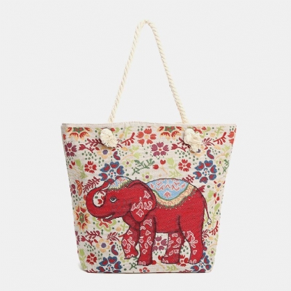 Bolso De Mano Nacional De Gran Capacidad Con Estampado De Elefante Para Mujer