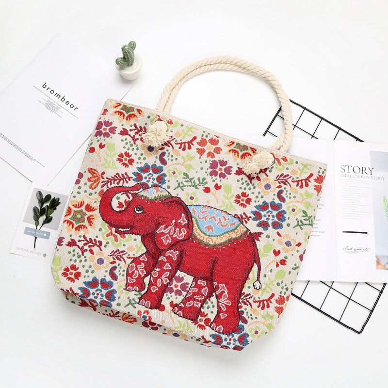 Bolso De Mano Nacional De Gran Capacidad Con Estampado De Elefante Para Mujer