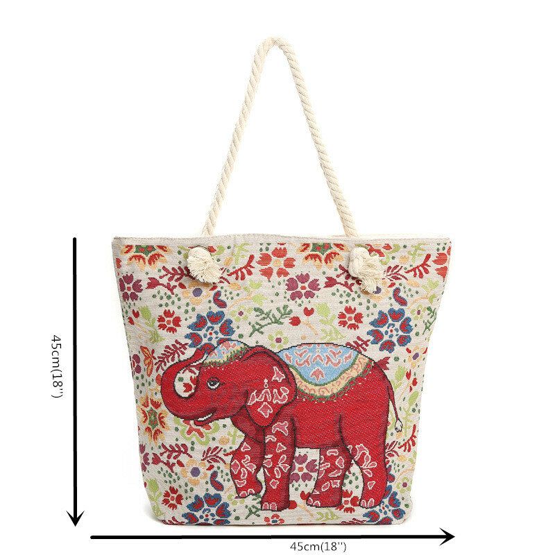 Bolso De Mano Nacional De Gran Capacidad Con Estampado De Elefante Para Mujer