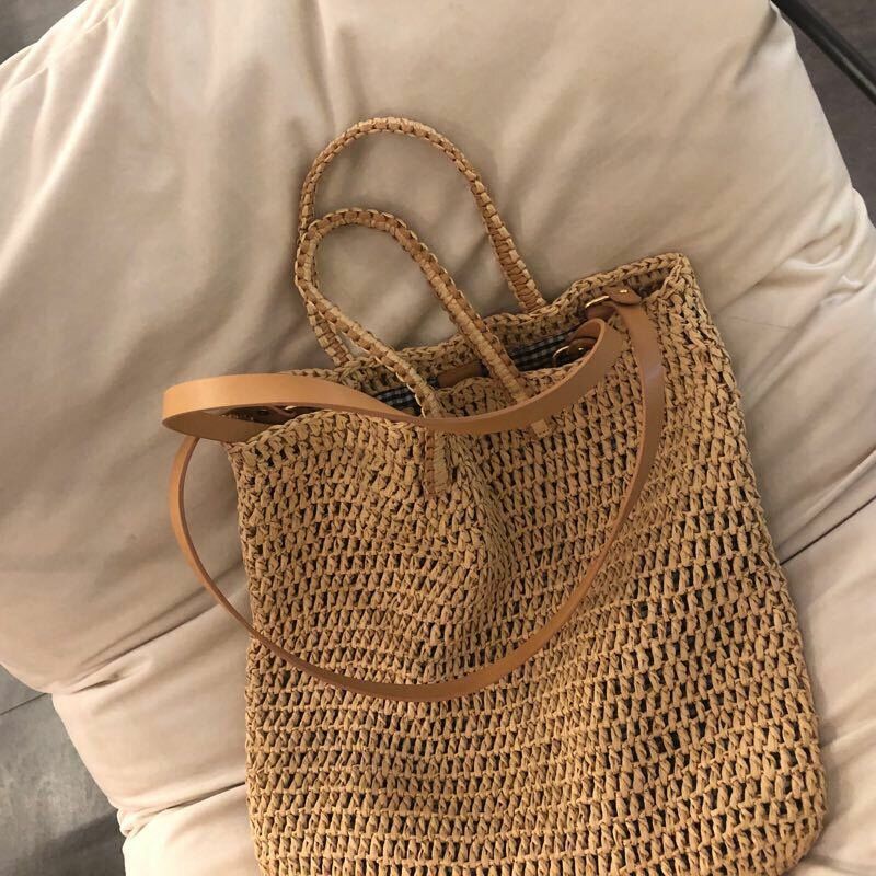 Bolso De Mano De Paja De Gran Capacidad De Viaje De Playa De Verano Para Mujer