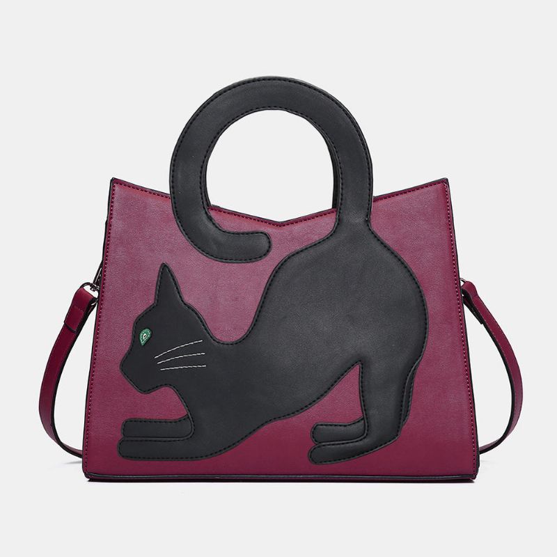 Bolso De Mano De Patchwork Con Patrón De Gato Lindo De Moda Para Mujer