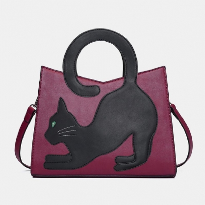 Bolso De Mano De Patchwork Con Patrón De Gato Lindo De Moda Para Mujer