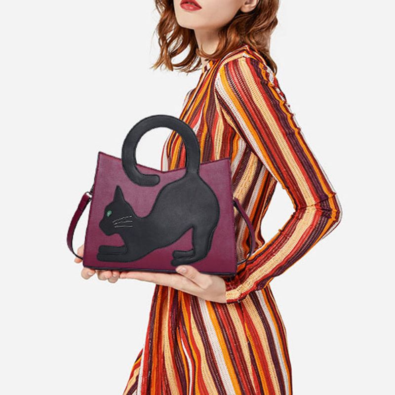 Bolso De Mano De Patchwork Con Patrón De Gato Lindo De Moda Para Mujer