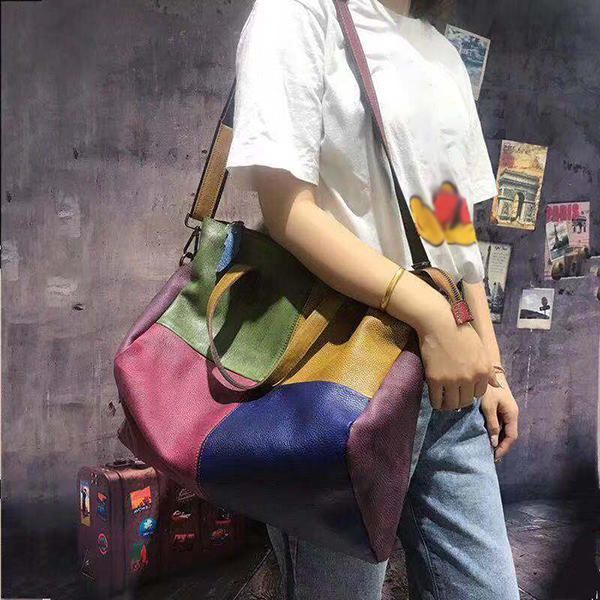 Bolso De Mano De Piel De Vaca De Cuero Genuino Para Mujer Crossbody Retro Bolso De Costura Hecho A Mano