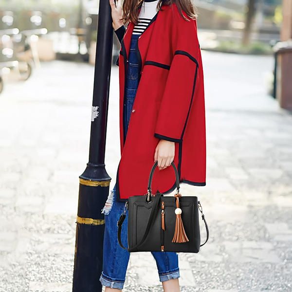 Bolso De Ocio De Piel Sintética Con Borlas Para Mujer Bandolera Sólida Ba