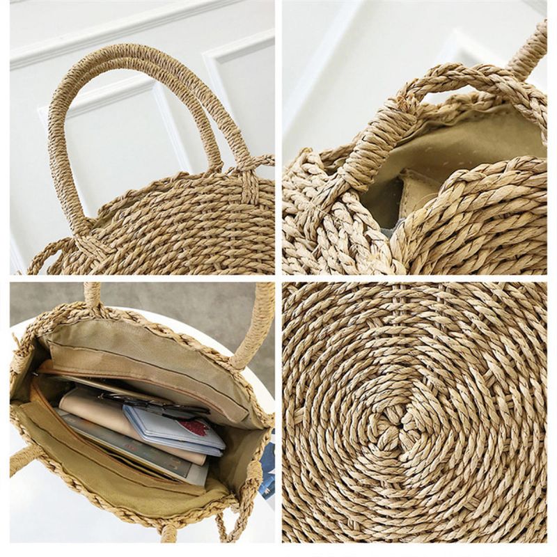 Bolso De Paja De Ratán De Bohemia Bolso De Paja De Mujer Bolso De Playa Redondo Poliéster De 110 cm De Longitud