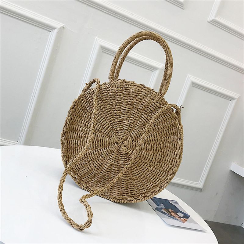 Bolso De Paja De Ratán De Bohemia Bolso De Paja De Mujer Bolso De Playa Redondo Poliéster De 110 cm De Longitud