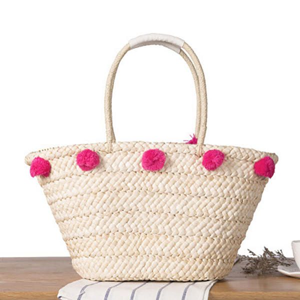 Bolso De Playa Tejido De Paja Para Mujer Bolso De Viaje Bolso De Felpa Bolso De Mano