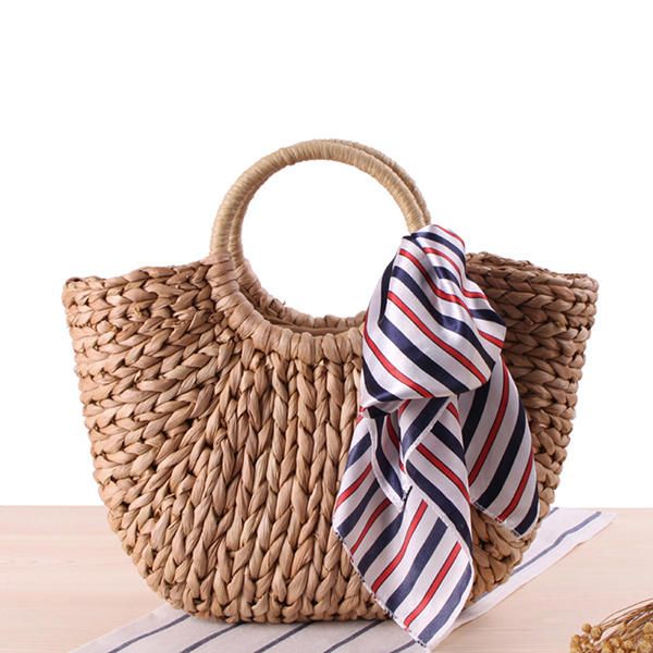 Bolso De Playa De Verano Con Borla De Bola De Pelo De Paja Para Mujer