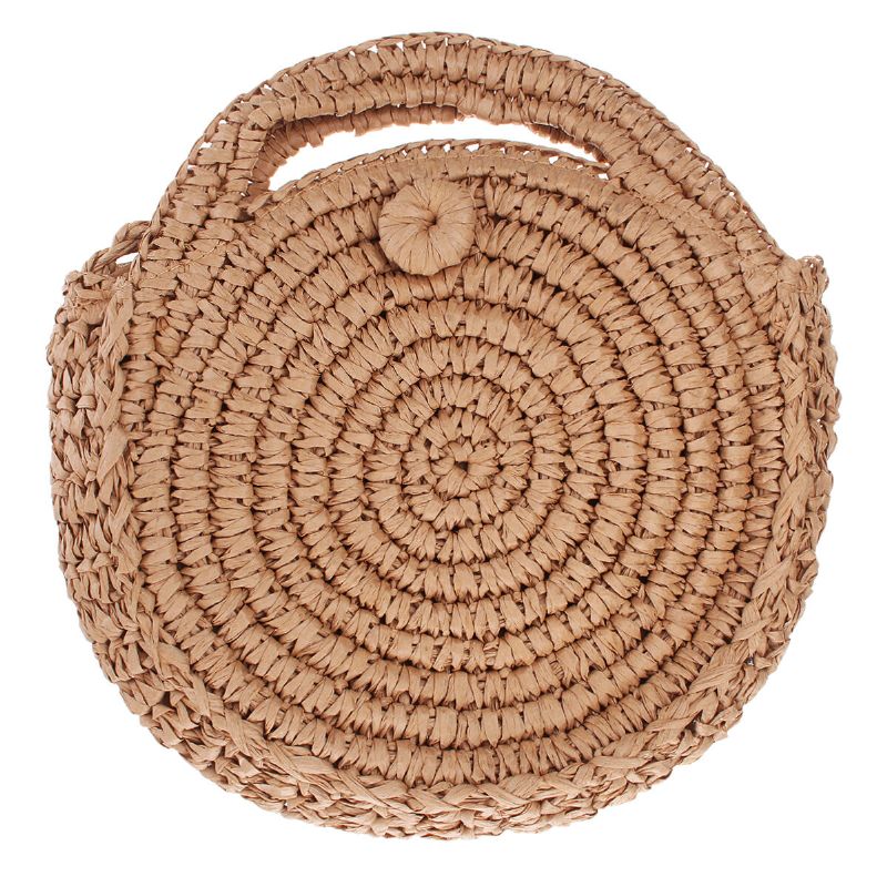 Bolso Redondo De Paja Beige Blanco Mujer Círculo De Ratán Bolso De Hombro Tejido A Mano Bolso Bandolera