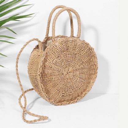 Bolso Tejido A Mano Para Mujer Redondo De Paja De Ratán Estilo Bohemio Bolsos De Playa De Círculo De Playa