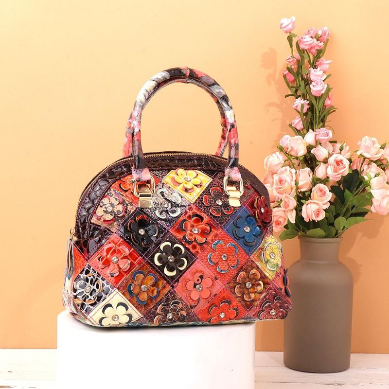 Bolsos Cruzados Florales Bohemios De Cuero Genuino Para Mujer Bolso De Concha De Retazos Vintage