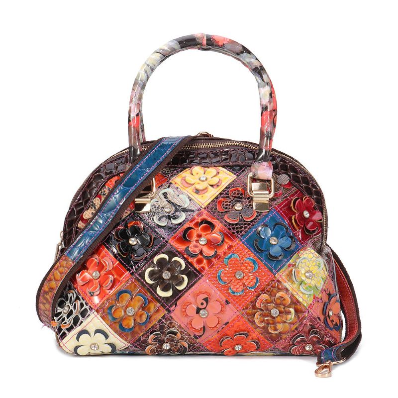 Bolsos Cruzados Florales Bohemios De Cuero Genuino Para Mujer Bolso De Concha De Retazos Vintage