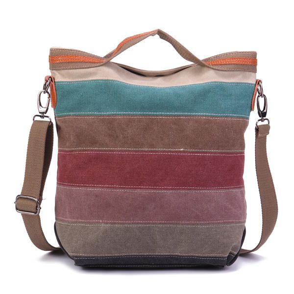 Bolsos De Hombro A Rayas De Color De Contraste De Lona Para Mujer